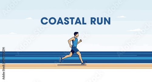Coastal Runner Silhouette Illustrating Fitness and Healthy Lifestyle on the Beachfront
