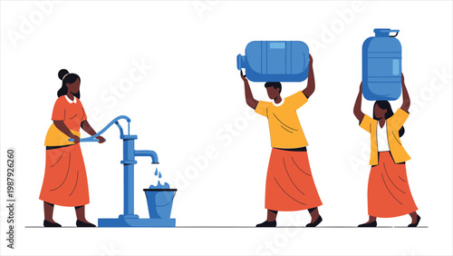 A Visual Narrative of Manual Water Procurement, Communal Endurance, and the Essential Quest for Sustenance