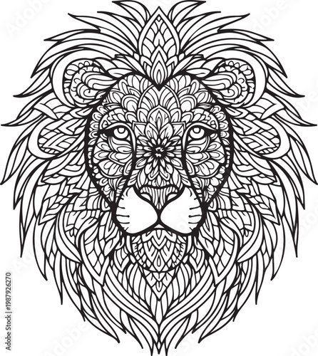 Intricate Lion Mandala Line Art.01