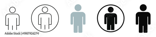 Stylized person icons in outline, solid fill, and colored variations with circles.