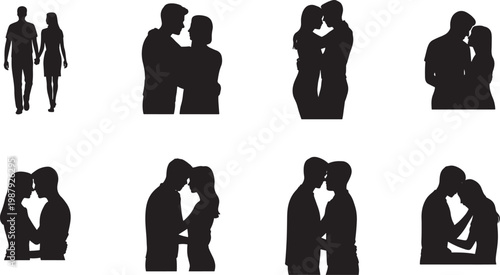 black silhouette icons of couples in love