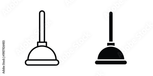 Plunger icon editable designs collection. black and white icons