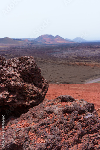 Volcanic rock formations in Timanfaya natural landscape