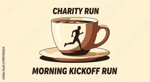 Conceptual Coffee Cup Run Illustrating Charity And Daily Morning Kickoff Symbolism