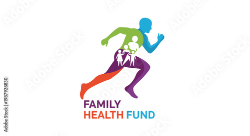 Colorful Illustration Depicting Running Figure Symbolizing Family Well-being and Healthcare Support