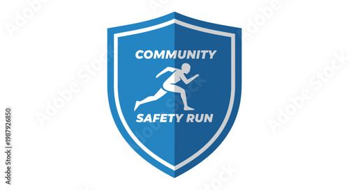 Community Safety Run Logo Depicting A Runner Inside A Blue Shield For Events and Campaigns