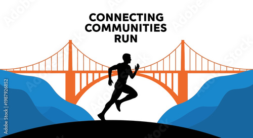 Community Run Silhouette With Bridge, Symbolizing Unity and Connection Through Physical Activity