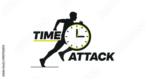 Conceptual Illustration Depicting a Runner Interacting Dynamically, a Symbolic Clock Concept
