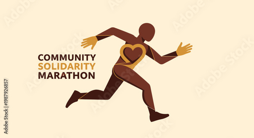 Community Solidarity Marathon Logo Depicting A Running Figure With Heart-Shaped Symbol