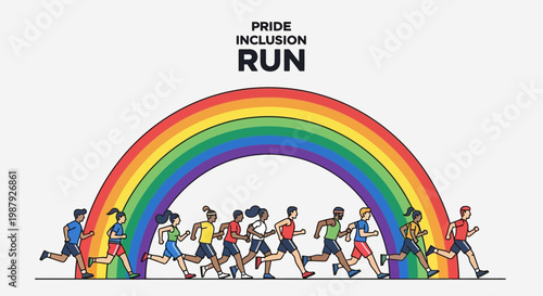 Colorful Illustration of Diverse Runners Participating in a Pride Community Event