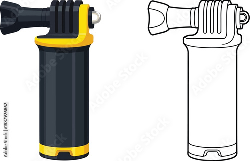 Action camera handle grip with mount flat vector illustration for sports photography and videography isolated on white