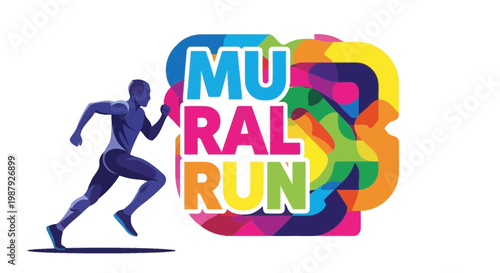 Colorful Mural Run Concept Depicting Runner Sprinting Towards Vibrant Graphic Design