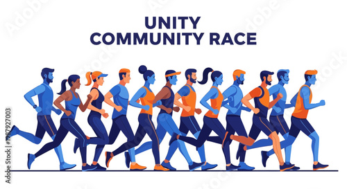 Community Unity Event Shows Diverse People Participating in an Energetic Marathon Race