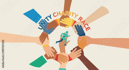 Community Unity Symbolizing Support and Solidarity for Charity Running Race Illustration