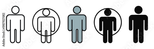 Stylized person icons in outline, solid fill, and colored variations with circles.
