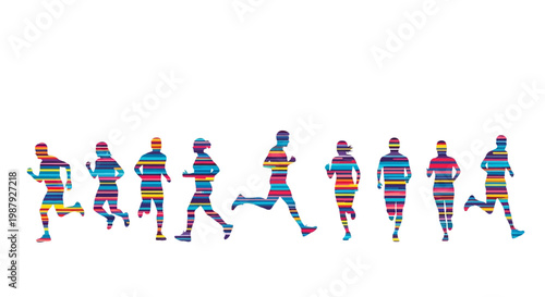 Colorful Runners Silhouettes Representing Sport and Fitness, Isolated on White Background