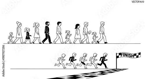 Conceptual Illustration Depicting Life's Journey, From Beginning to End With Family and Competition