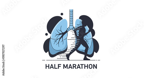 Conceptual Illustration Depicting Marathon Runner Running Through Lungs and Promoting Health
