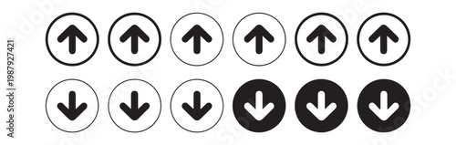 Thick arrow icons in circles for up and down navigation controls on transparent background templates.