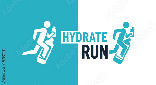 Conceptual Illustration Depicting Running and Hydration with Modern Minimalist Style