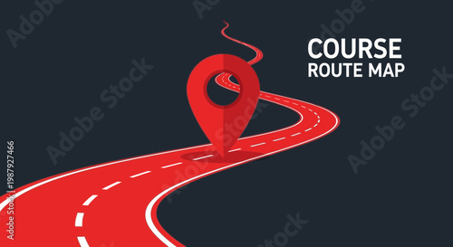 Conceptual Visual of Course Route, Depicting Direction Via Map Pin, Modern Design Style
