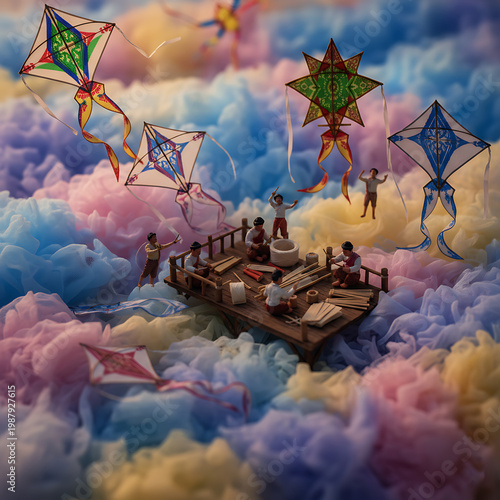 Vibrant Thai Kite Festival Miniature with Bold Colors
