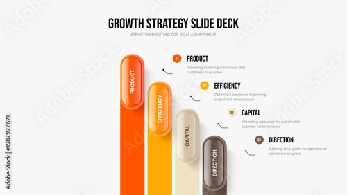 Digital Performance 4 Step Infographic Slide Layout. Company Proposal Slideshow Template Vector Illustration. Business Launch Four Element Diagram Presentation Design.
