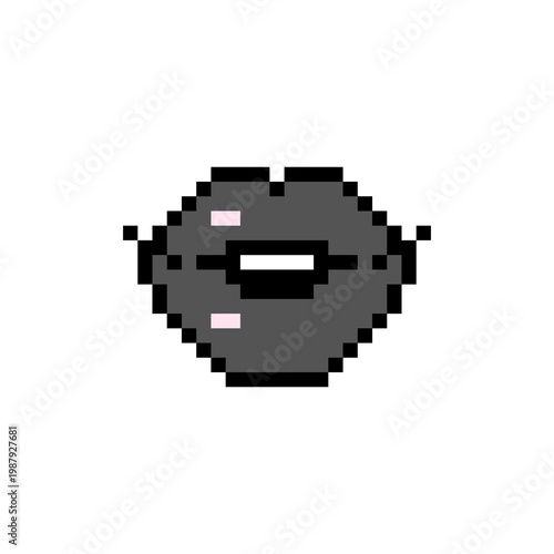 A professional pixel art illustration of gray lips with pink highlights. This retro-style digital icon is perfect for gaming, social media, and modern pop art-themed creative projects.