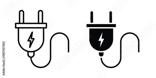Power plug electric cord icon editable designs collection. black and white icons