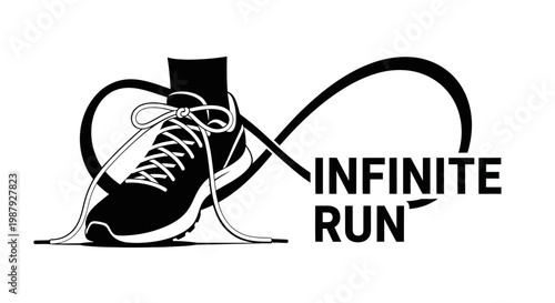 Conceptual Illustration Of Infinite Run And Athlete Running With The Sport Shoe, Running Forever