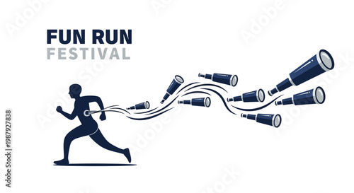 Conceptual Illustration: Runner With Telescopes, Representing Future Goals And Vision Perfectly