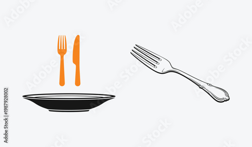 A plate with a fork and knife and a separate fork Vector, logo, EPS