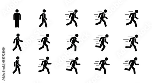 Conceptual Sequence Depicting Human Motion: Walking, Jogging, and Running, Simple Illustrations