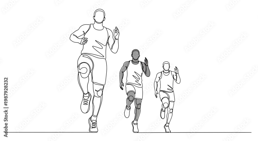 Fototapeta premium Continuous Line Drawing Of Sprinters Racing Toward the Finish, Minimalist Design Concept
