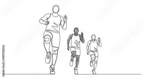 Continuous Line Drawing Of Sprinters Racing Toward the Finish, Minimalist Design Concept