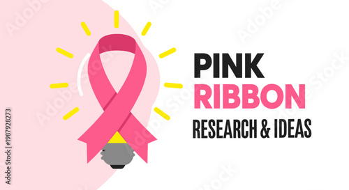 Creative Pink Ribbon And Light Bulb Represents Breast Cancer Awareness Research