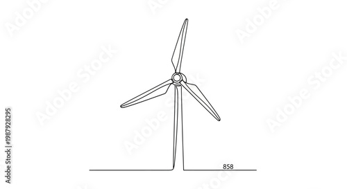 Minimalist wind turbine drawing, clean energy concept, single line art