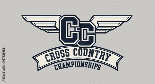 Cross Country Championship Emblem Design Depicting Wings with A Classic and Vintage Appeal