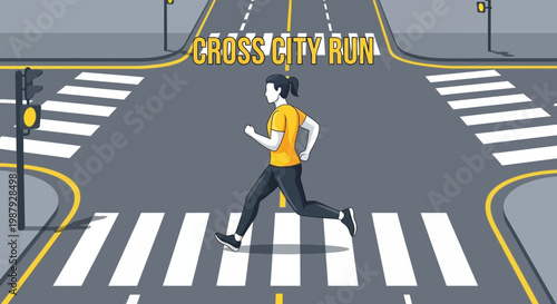 Cross City Run: A Runner Crossing a Zebra Crossing During Her Daily Workout Plan