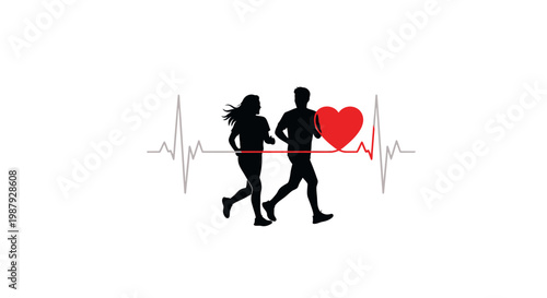 Couple Running Toward A Healthy Lifestyle With Each Other In Silhouette