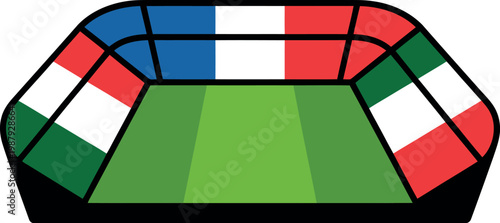 Football tournament 2026 stadium illustration with french flag colors