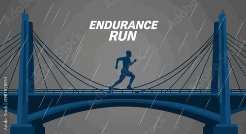 Courageous Runner Endures Rainstorm Crossing Iconic Bridge During Marathon Race