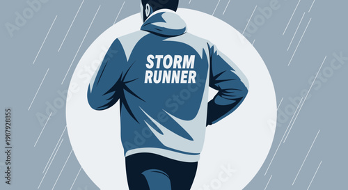Courageous Runner in the Stormy Weather, Braving Elements and Pushing Limits, Digital Artwork