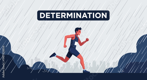 Courageous Runner Persevering Through The Stormy Weather Of Determination Triumph