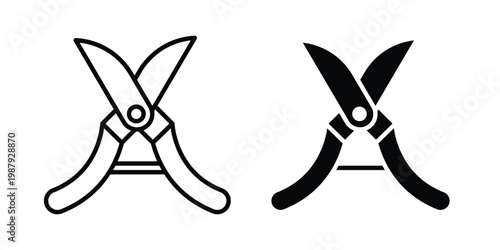 Pruning shears icon editable designs collection. black and white icons