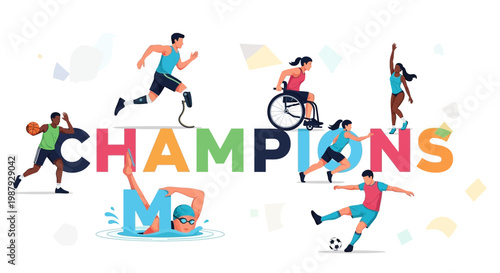 Diverse Athletes Celebrating Success with Inspirational Design Focusing on Championship Dreams