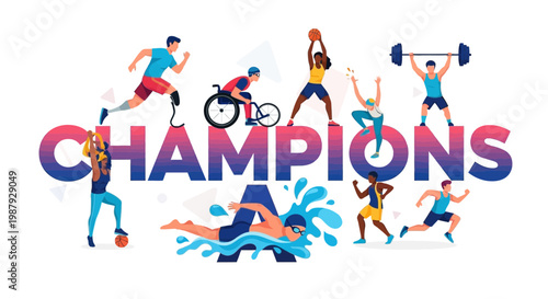 Diverse Athletes Celebrating Victory in Various Sports Disciplines Illustration
