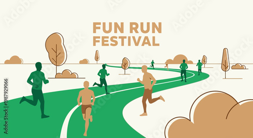 Diverse Athletes Competing In A Dynamic Fun Run Festival Event Illustration
