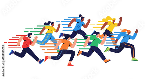 Diverse Athletes Competing In A Dynamic Race