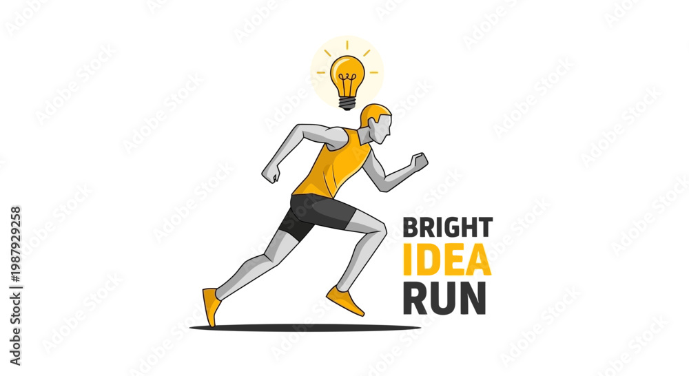 Fototapeta premium Creative Athlete Sprinting With A Light Bulb Above His Head, Idea And Sports Concept